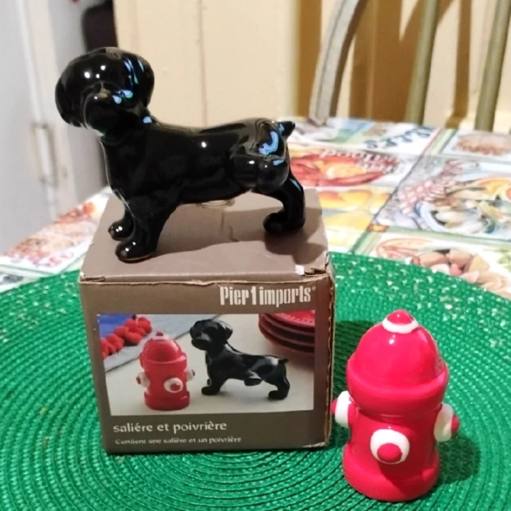Pier 1 Black Dog and Red Fire Hydrant Shaker Set